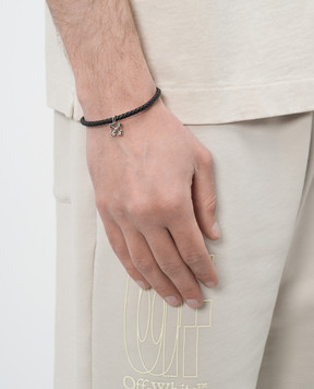 Off-White Чорний шкіряний браслет з підвіскою Arrow OMOA10NC99MET001