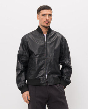 Iceberg Чорний шкіряний бомбер з брендовою нашивкою ZO116805