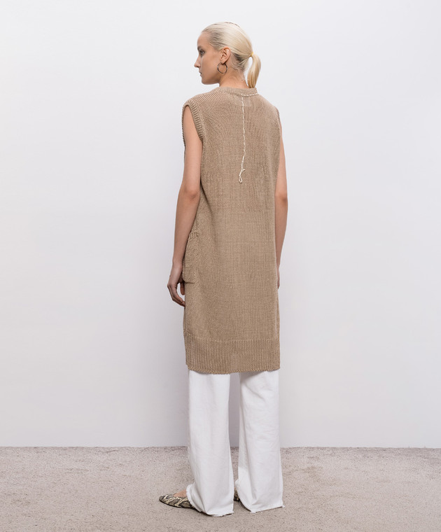 Intoca Бежевый удлиненный жилет из льна 261LILLVEL0103 изображение 4