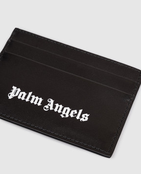 Palm Angels Чорний шкіряний картхолдер з принтом логотипа PWND015S26LEA001