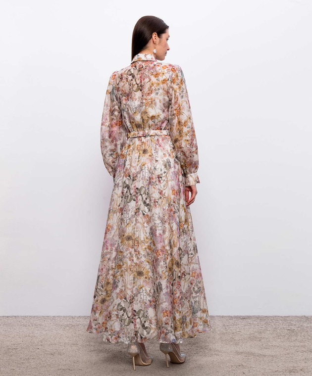 Nissa Бежевое платье из льна и шелка в цветочный принт RC16550 изображение 3