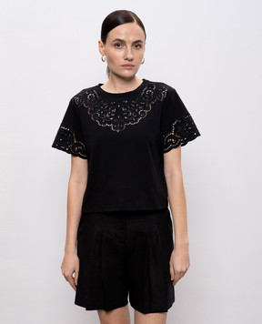 Twinset Чорна футболка з вишивкою рішельє 261TP2440