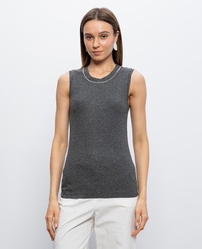 Peserico Сіра майка в рубчик з ланцюжком моніль A08700J002351