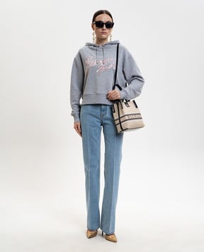 Balmain Серое меланжевое худи с принтом логотипа GF1JR030BD43