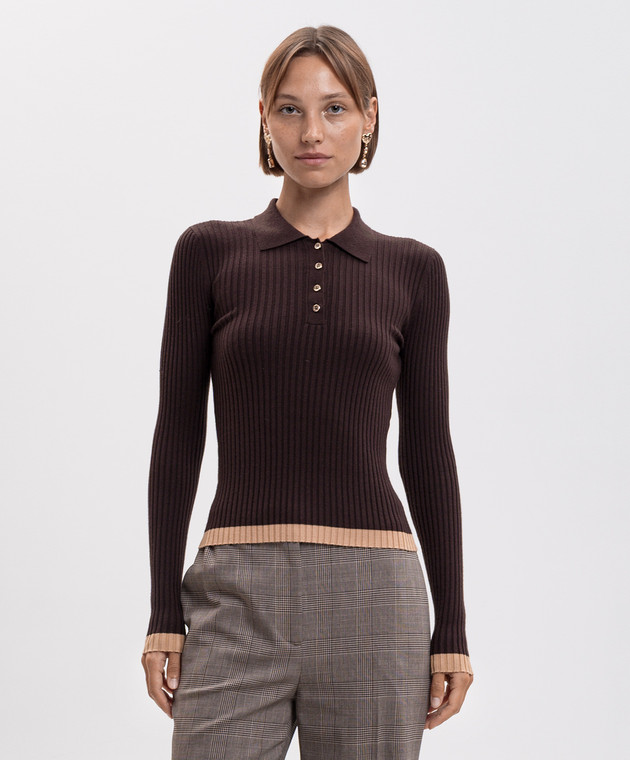 Twinset Коричневое поло с окантовкой 262AP3212 изображение 3