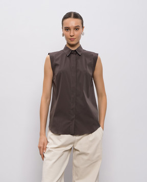Brunello Cucinelli Коричнева  сорочка без рукавів з ланцюжком моніль M0091MA616