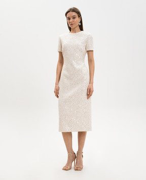 David Koma Твидовое платье-футляр цвета айвори в пайетке RE26DK77D
