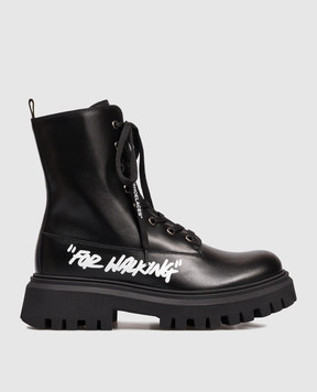 Off-White Дитячі чорні шкіряні черевики For Walking OBID002F25LEA001