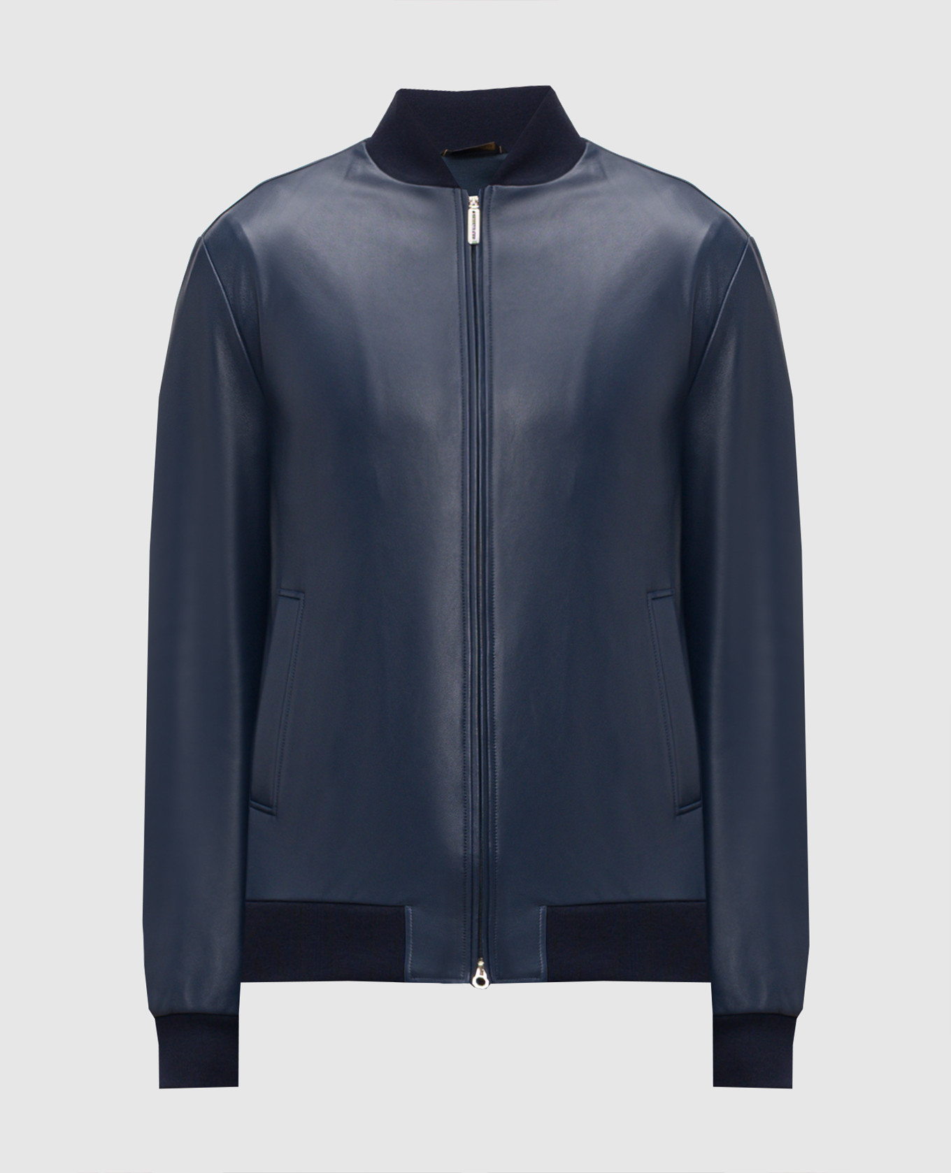 Синий кожаный бомбер