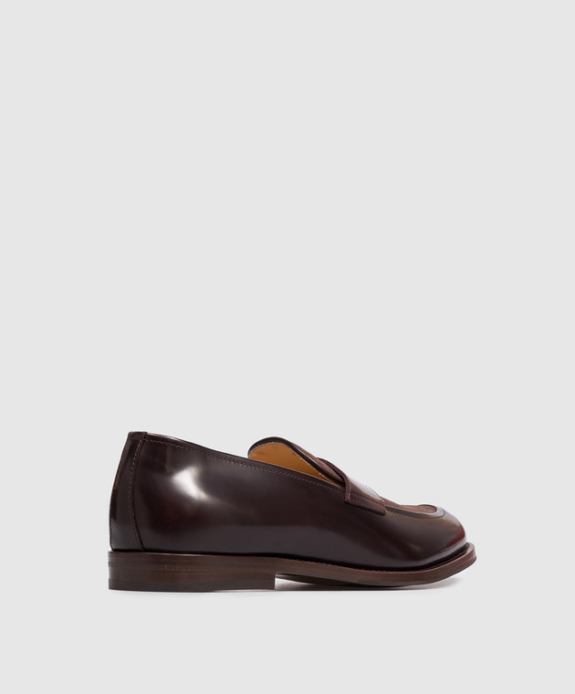 Brunello Cucinelli Коричневые кожаные глянцевые лоферы MZUFXEU678 изображение 3