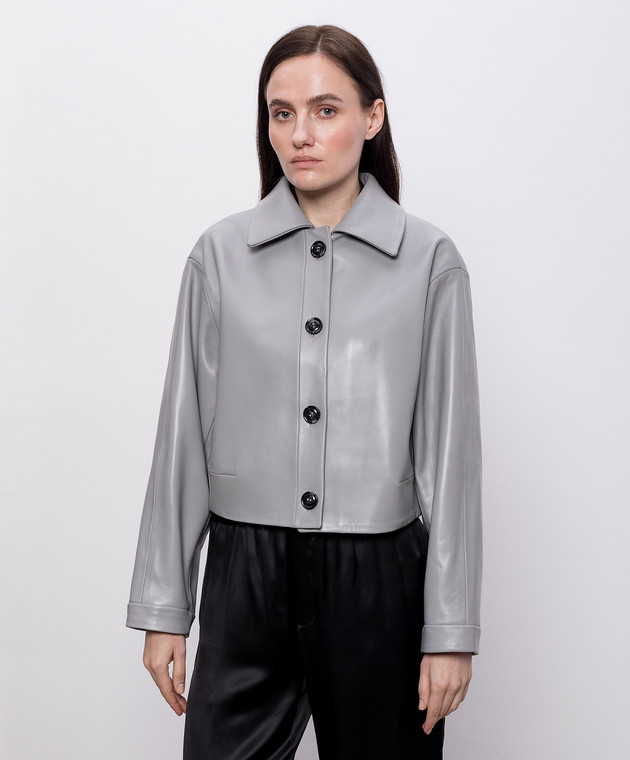 Babe Pay Pls Серая кожаная куртка 2510GRAND изображение 3