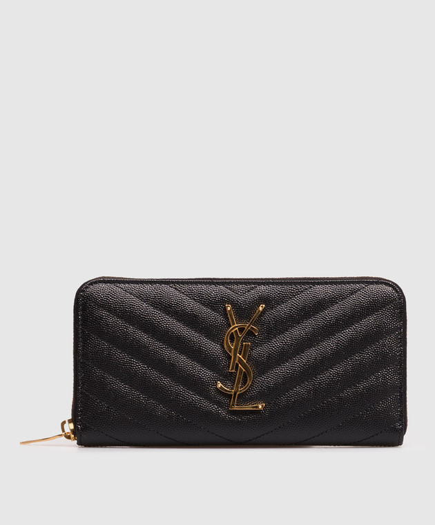 Saint Laurent Черный кожаный кошелек с логотипом монограмма 358094BOW01