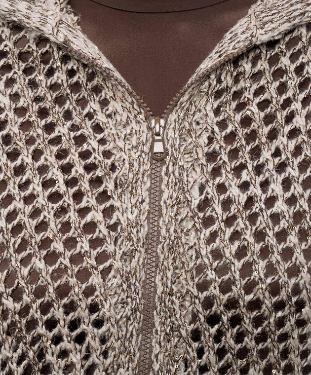 Brunello Cucinelli Коричневый ажурный кардиган с шелком и льном MEA345606P изображение 5