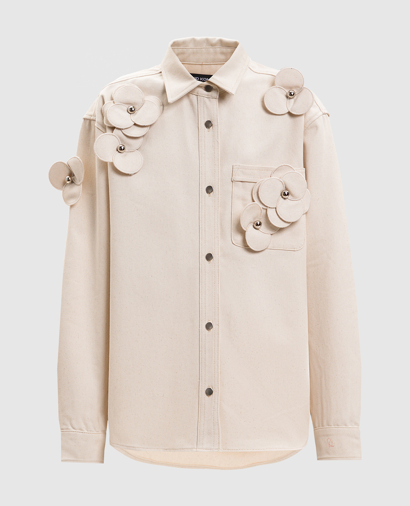 

Бежевая рубашка с цветочной аппликацией, Бежевый, Рубашки