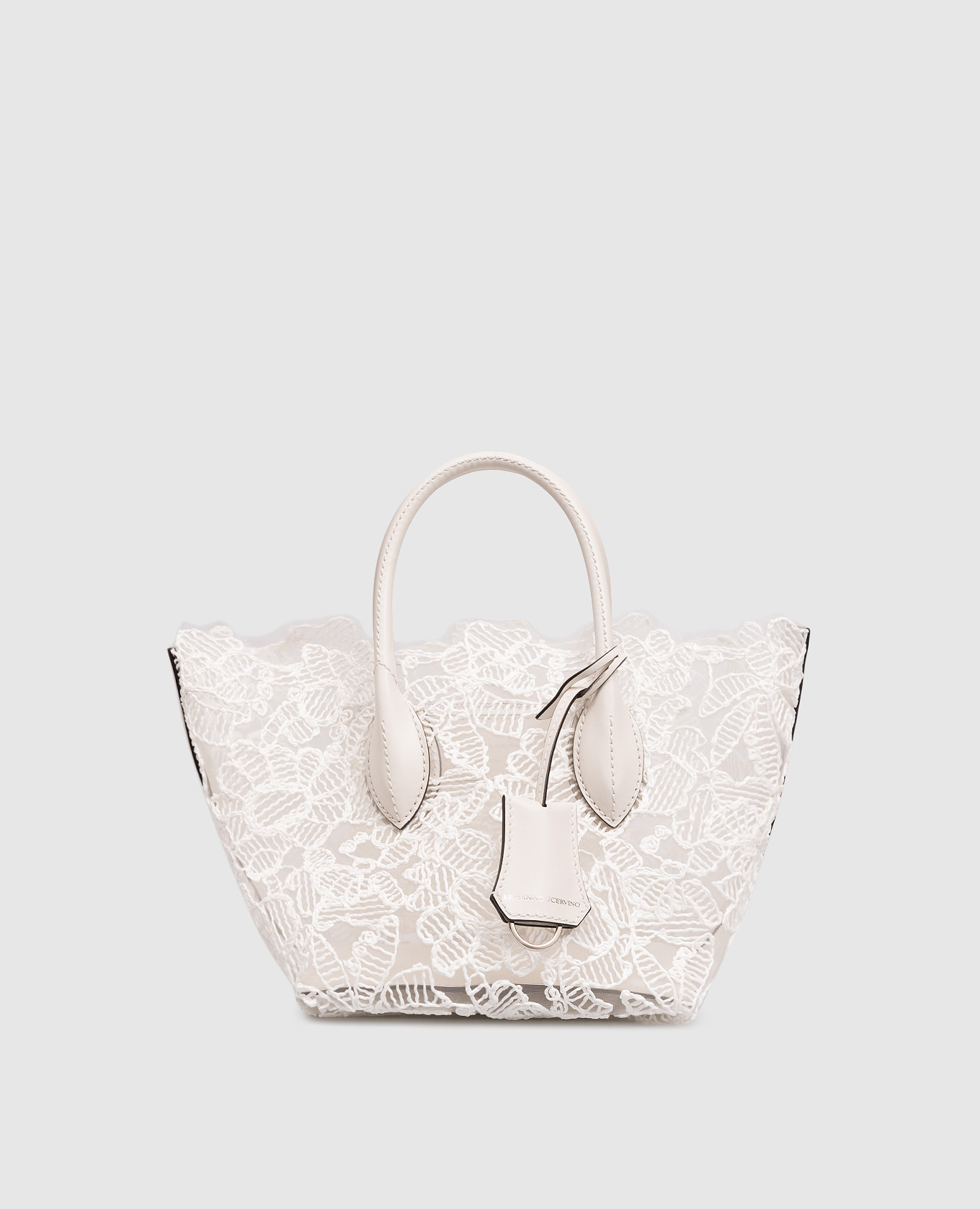 Белая сумка-тоут в цветочный узор с брелоком