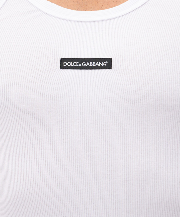 Dolce&Gabbana Біла майка в рубчик з нашивкою логотипа G8PA8TG7P3I зображення 4