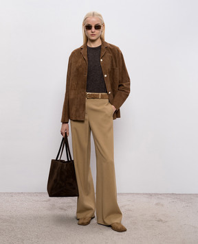 The Row Коричневая меланжевая футболка Niari из кашемира, шелка и льна 10684Y876