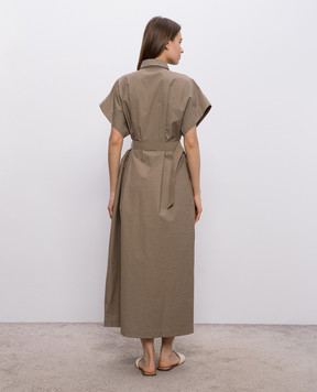 Brunello Cucinelli Коричнева сукня-сорочка з ланцюжком моніль ML140A5475