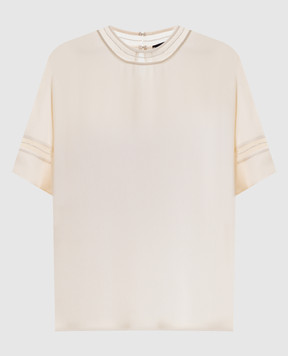 Fabiana Filippi Блуза кольору айворі із шовком з ланцюжком моніль TPD266F289L775