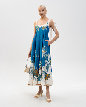 Alemais Синий сарафан Luda из льна 6390D