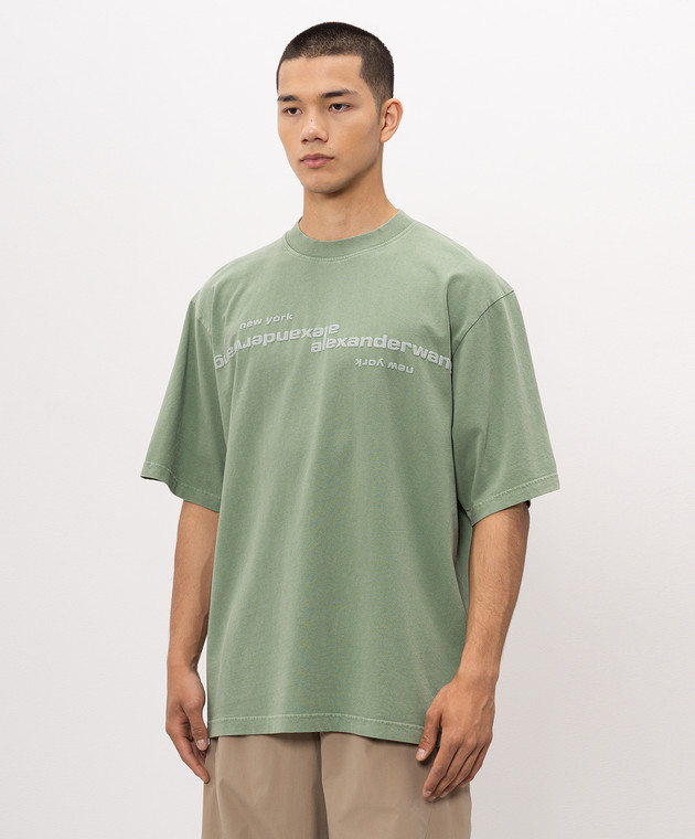 Alexander Wang Зелена футболка з фактурним принтом логотипа UCC3261926m зображення 3