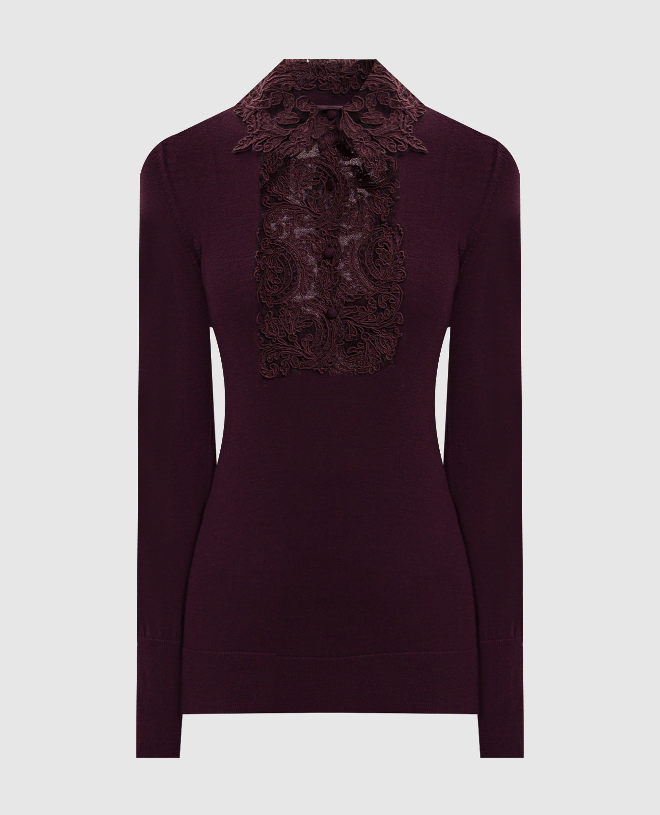 Бордовый джемпер из шерсти с кружевом