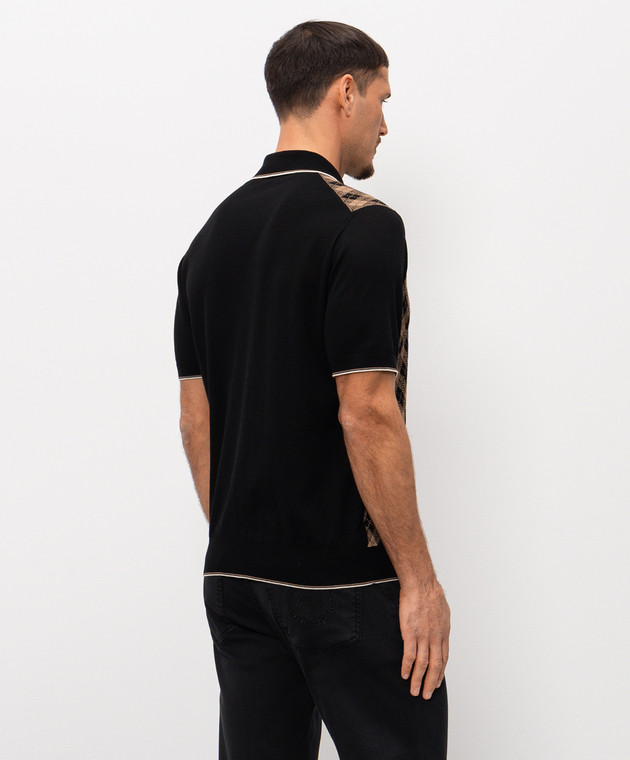 Stefano Ricci Черное поло с шелком в контрастном узоре K414017P31F26268 изображение 4