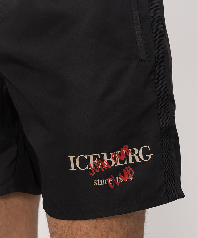 Iceberg Черные шорты для плавания с принтом логотипа ICE26MBM01 изображение 4