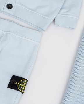 Stone Island Дитячий блакитний комплект з кардигана, штанів та ковдри L1S16M200001S0917