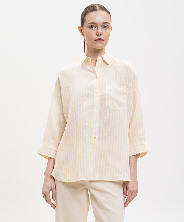 Max Mara Weekend Желтая рубашка PANETTO в полоску из льна WKDPANETTO изображение 3