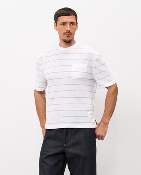 Thom Browne Біла футболка з льоном в смужку MJS305AJ0245