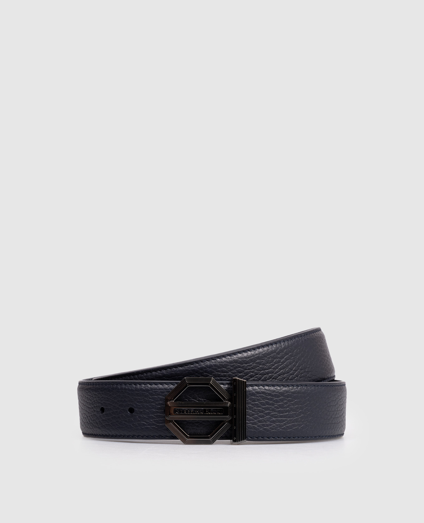 Синий кожаный ремень с логотипом
