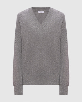 Brunello Cucinelli Сірий пуловер з кашеміром з люрексом M1E224722P