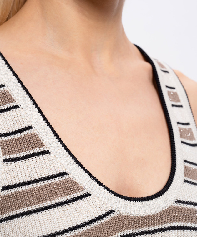 Brunello Cucinelli Майка кольору айворі в смужку з люрексом MAZ263800P зображення 5