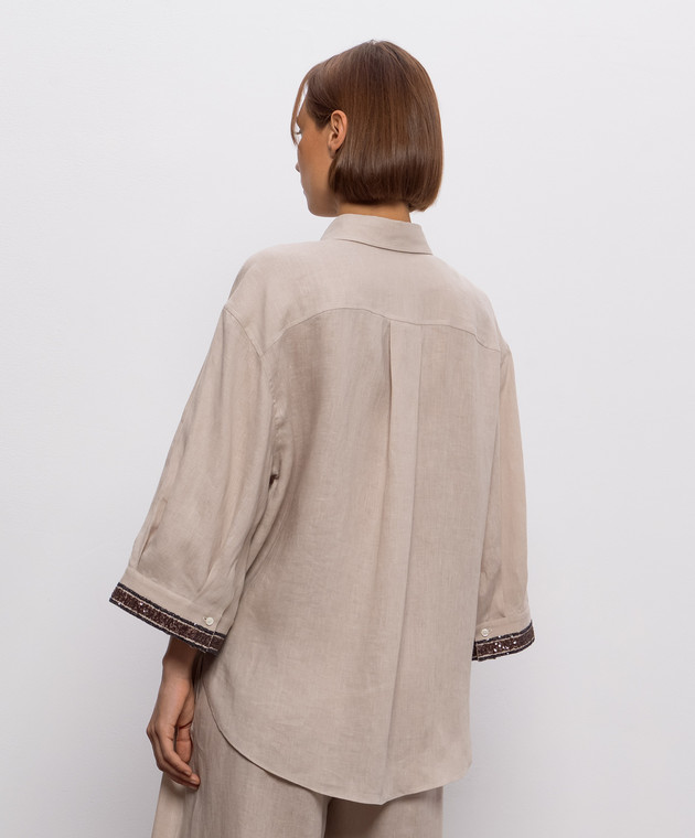 Brunello Cucinelli Бежевая рубашка из льна с пайетками MP698MR606 изображение 4