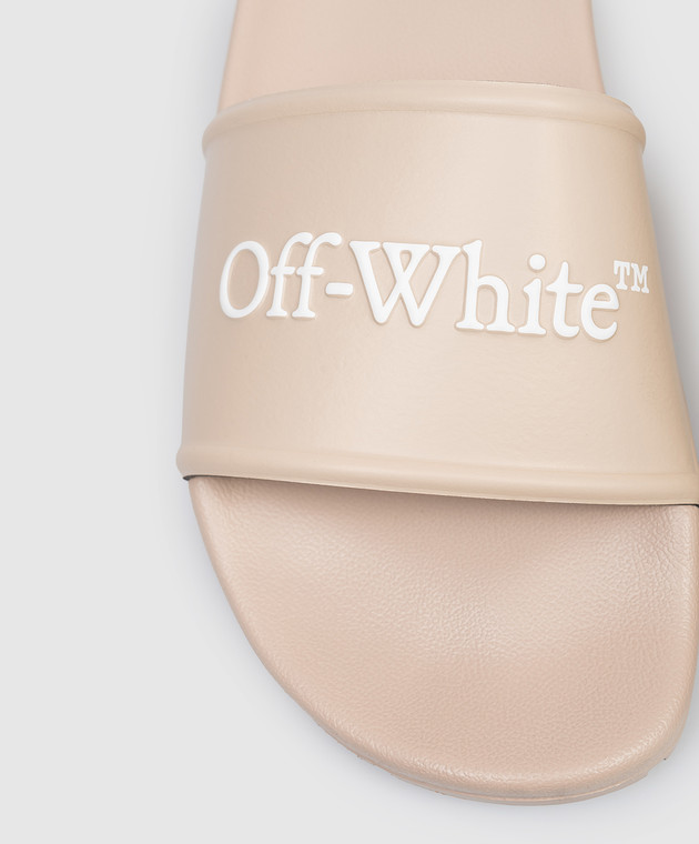 Off-White Бежевые слайдеры с фактурным логотипом OMIU002S26MAT002 изображение 5