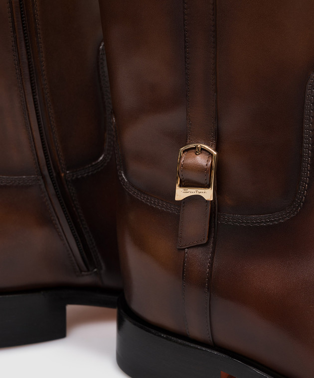 Santoni Коричневі шкіряні чоботи WSHM71084BJ2NDYL зображення 5