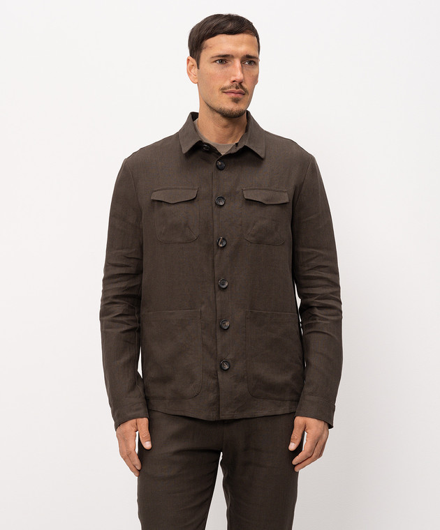 Bilancioni Коричнева сорочка з льону BE26G9DR1 зображення 3