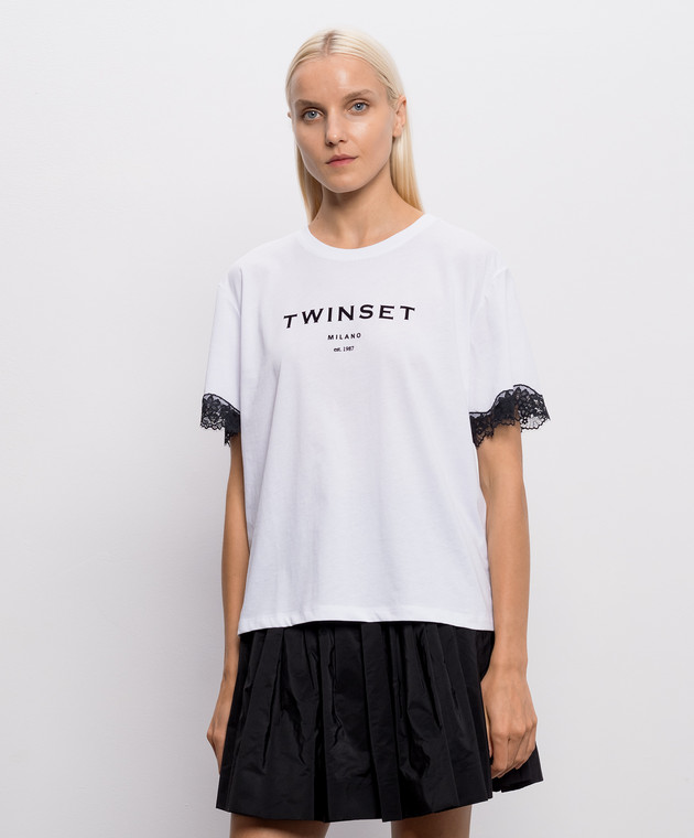 Twinset Белая футболка с фактурным логотипом 262TP2304 изображение 3