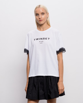 Twinset Белая футболка с фактурным логотипом 262TP2304