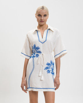 Twinset Белое платье с леном с контрастной вышивкой 261LM2MCC