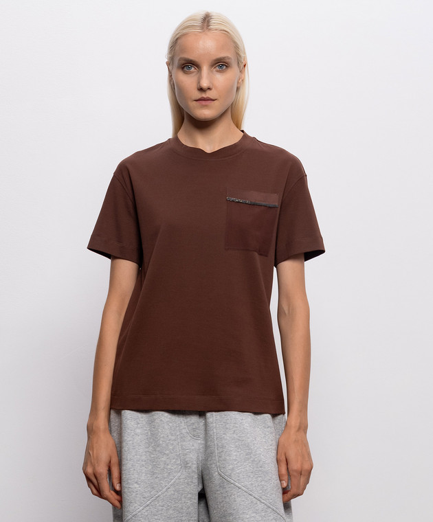 Brunello Cucinelli Коричневая футболка с цепочкой мониль M0T81B2M10 изображение 3