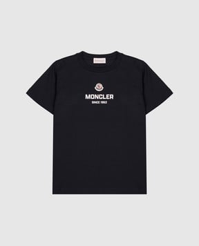 Moncler ENFANT Детская синяя футболка с контрастным логотипом L29548C0001189AFV