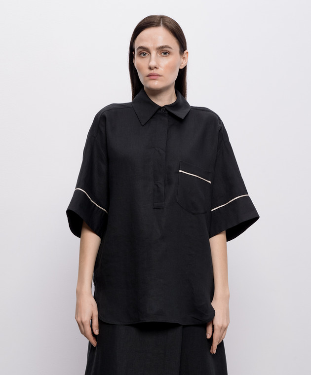 Agnona Черная рубашка из льна TD1109YU3049 изображение 3