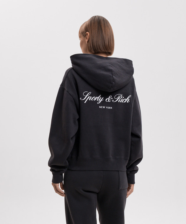 Sporty & Rich Черное утепленное худи с принтом логотипа ST09571329BA02 изображение 4