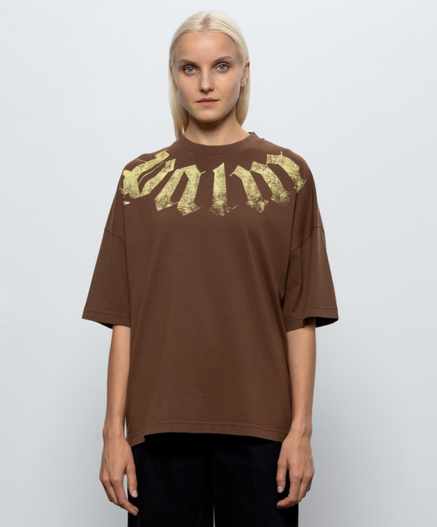 Palm Angels Коричнева футболка з принтом логотипа PAMAA003JR001w зображення 3