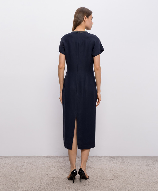 Brunello Cucinelli Синя сукня з льоном з ланцюжком моніль MH126AHB51 зображення 3