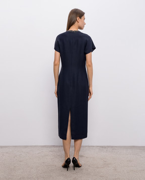 Brunello Cucinelli Синее платье с леном с цепочкой мониль MH126AHB51