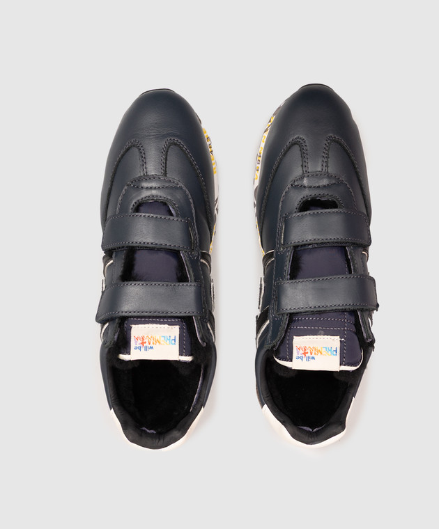 Premiata Детские синие кожаные кроссовки Lucy на меху 32M0294703640 изображение 4