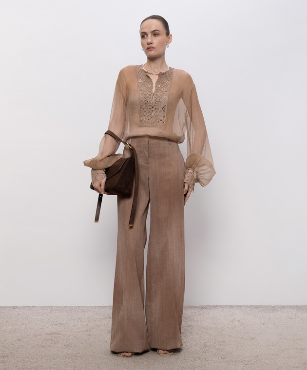 Ermanno Scervino Коричневая блуза из шелка D482K766RFWB изображение 2